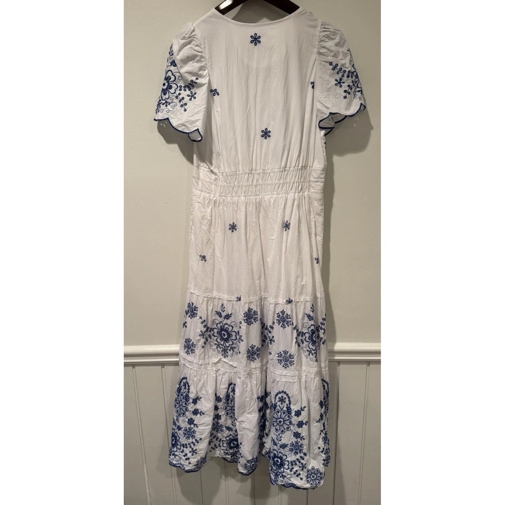 Anthropologie The Somerset Maxi Dress Womens Embroidered Eyelet Large Blue White - Picture 9 of 9